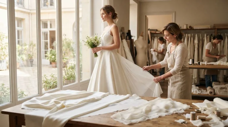 Satin, crêpe ou mousseline : quelle matière pour une robe de mariée ?