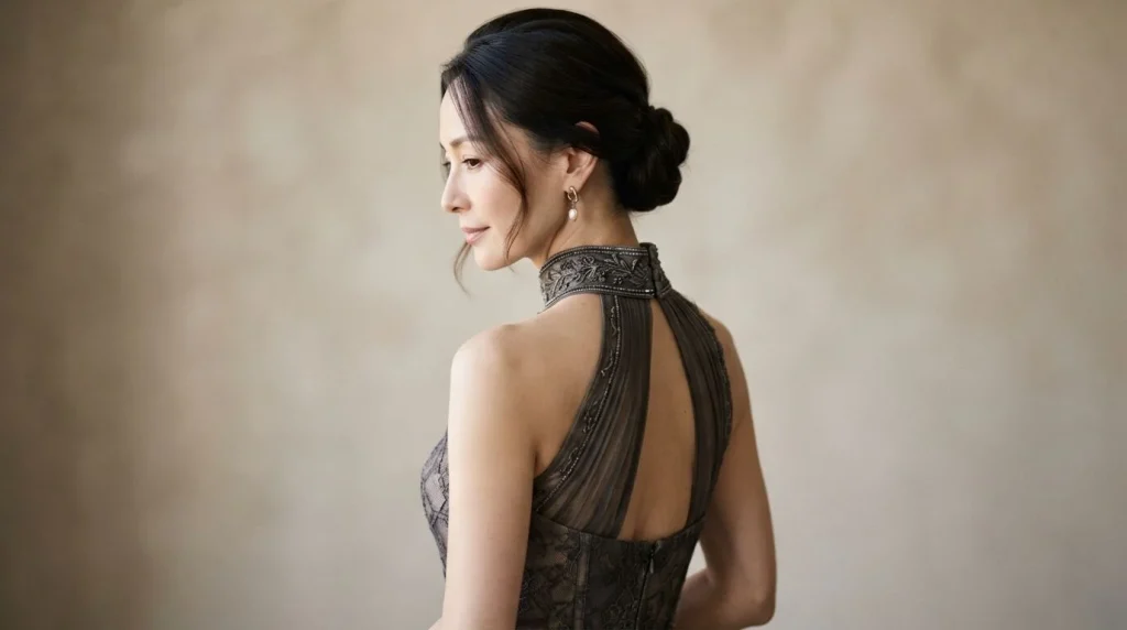 Quelle coiffure choisir avec une robe à col montant ?